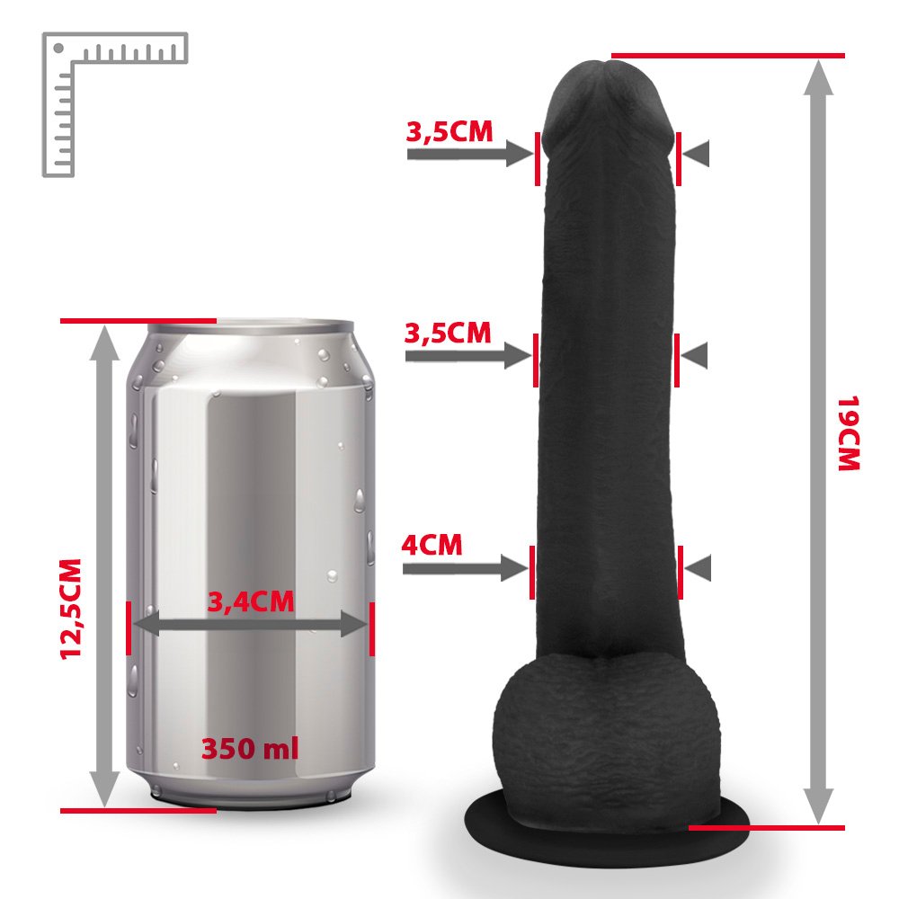 Pênis Realístico com Escroto e Ventosa Mike - Dildo em PVC Flexível 19x3,5cm Preto | Foto 07