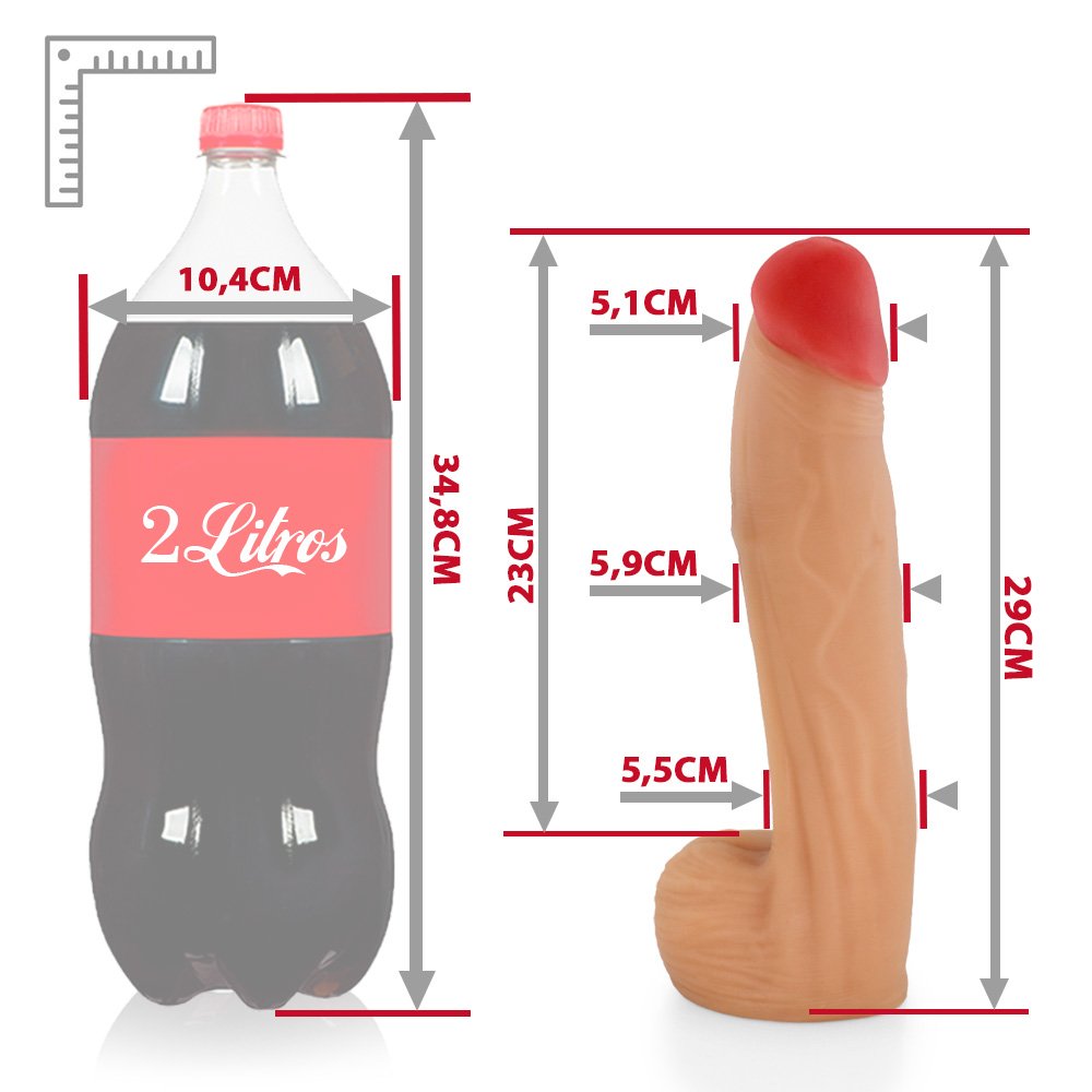 Pênis Realístico com Escroto Bitelo - Dildo em PVC Flexível 29x6cm Bege | Foto 06