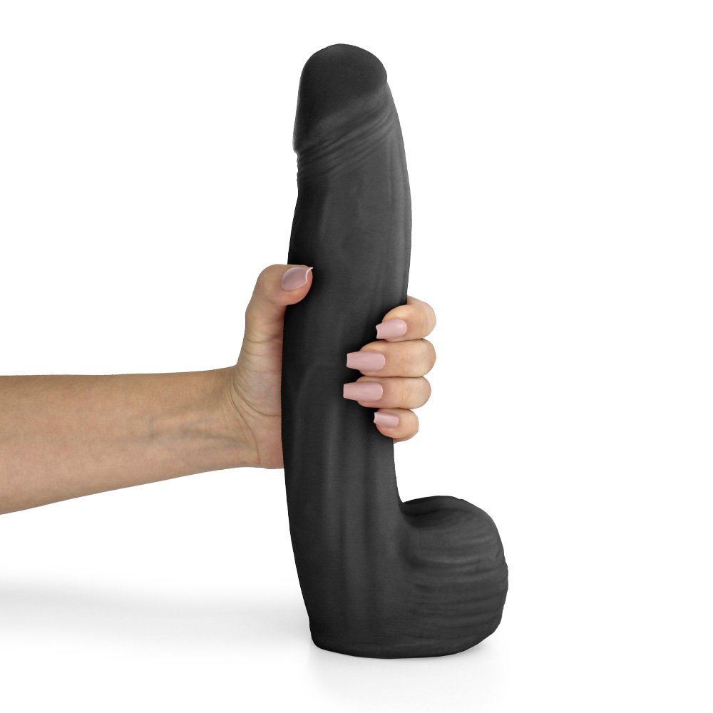 Pênis Realístico com Escroto Bitelo - Dildo em PVC Flexível 29x6cm Preto | Foto 01