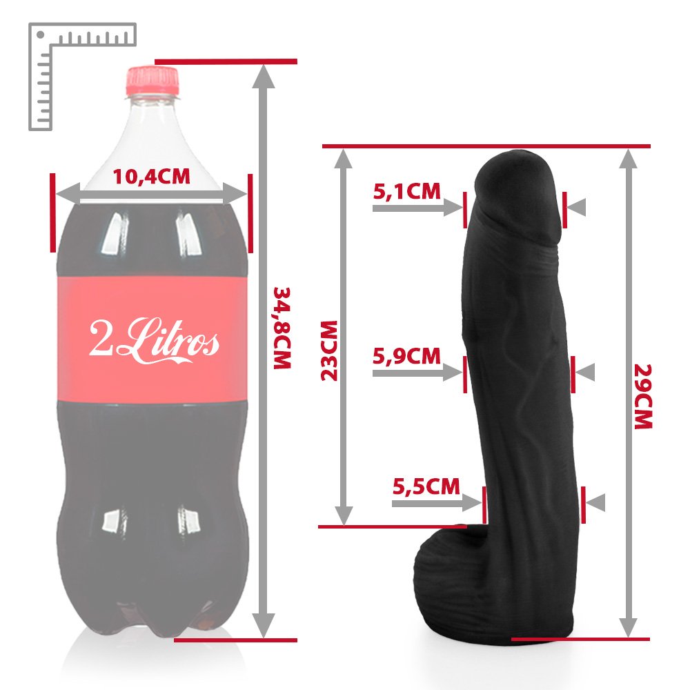 Pênis Realístico com Escroto Bitelo - Dildo em PVC Flexível 29x6cm Preto | Foto 06