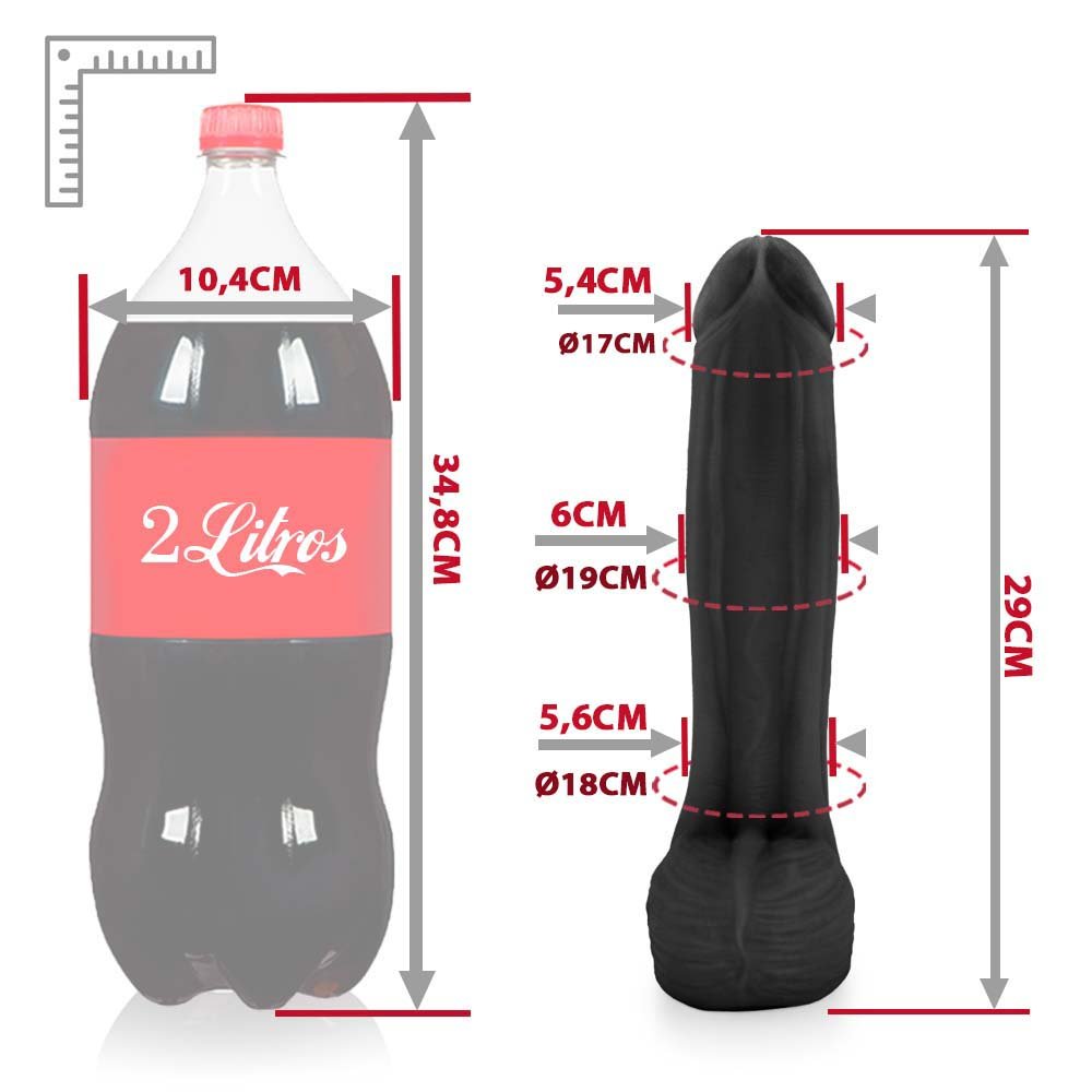 Pênis Realístico com Escroto Bitelo - Dildo em PVC Flexível 29x6cm Preto | Foto 07