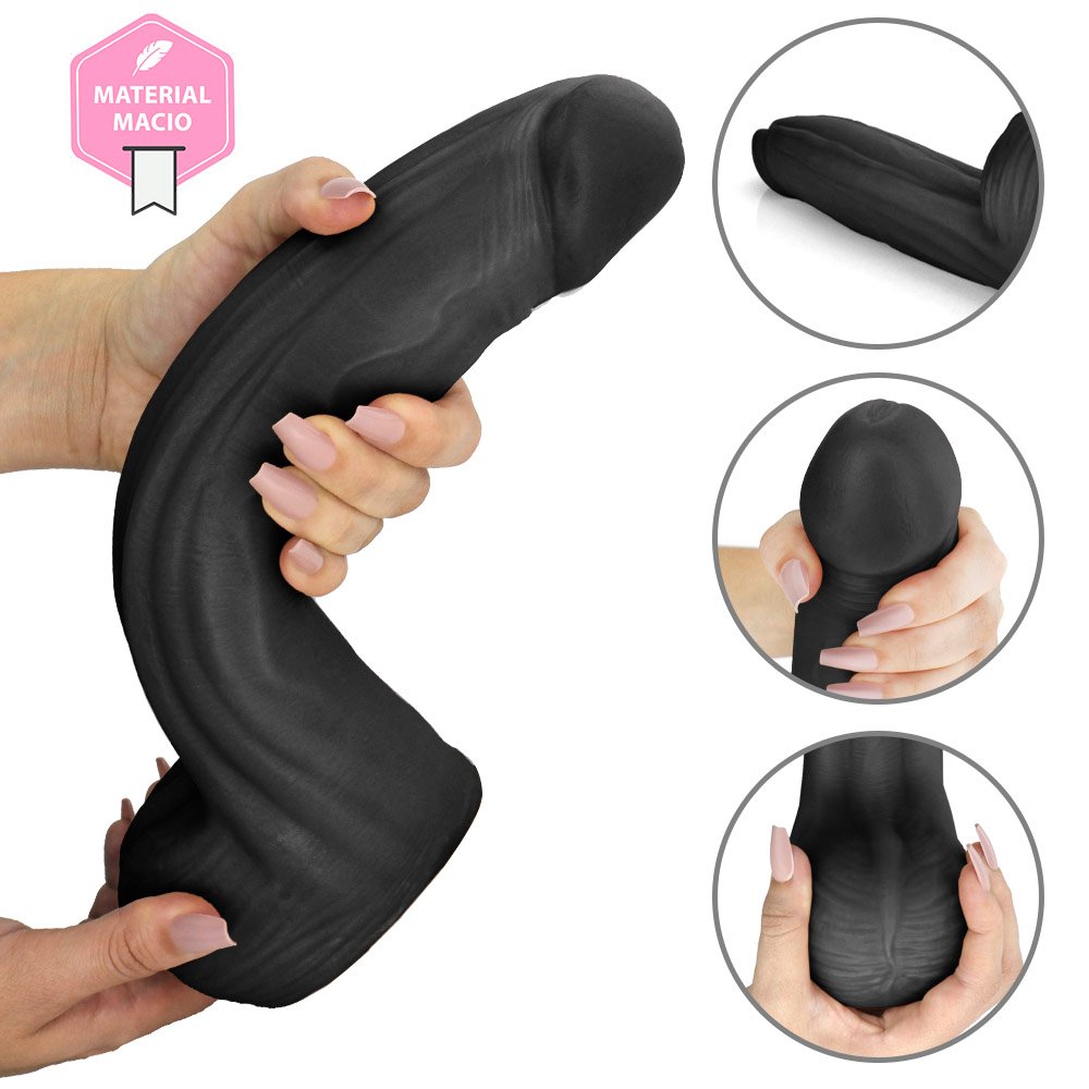 Pênis Realístico com Escroto Bitelo - Dildo em PVC Flexível 29x6cm Preto | Foto 08