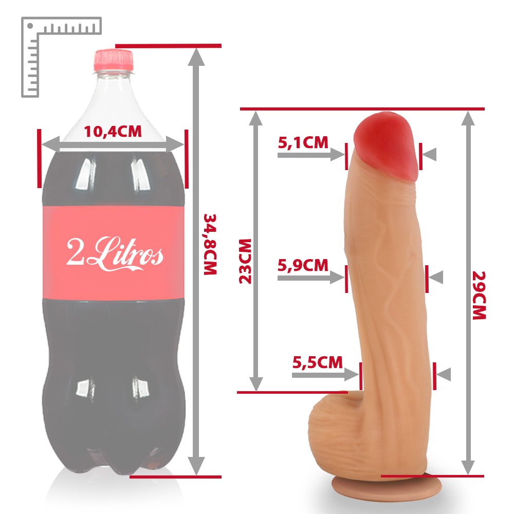 Pênis Realístico com Escroto e Ventosa Bitelo - Dildo em PVC Flexível 29x6cm Bege | Foto 06