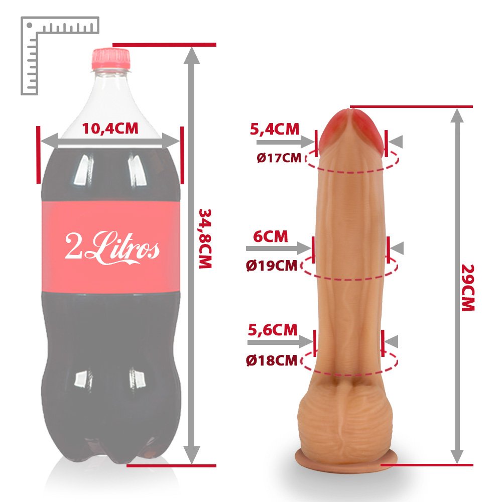 Pênis Realístico com Escroto e Ventosa Bitelo - Dildo em PVC Flexível 29x6cm Bege | Foto 07