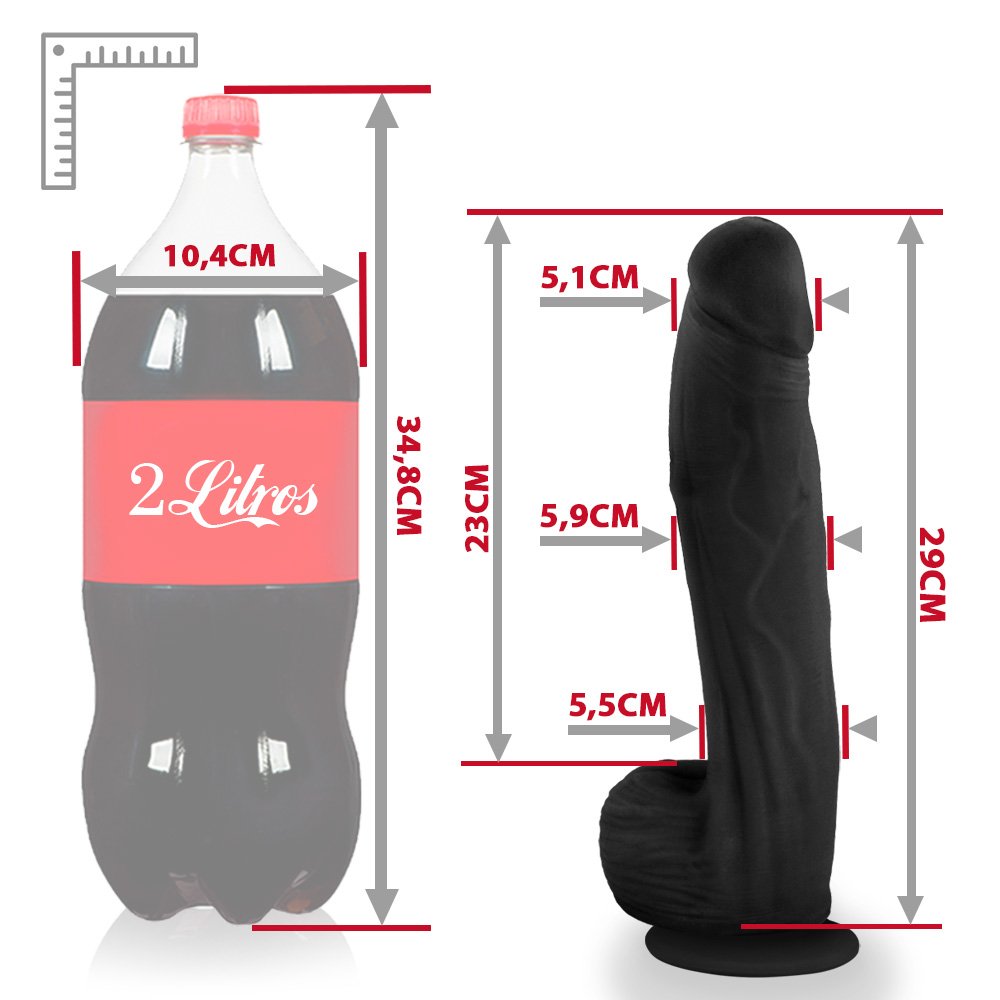 Pênis Realístico com Escroto e Ventosa Bitelo - Dildo em PVC Flexível 29x6cm Preto | Foto 06