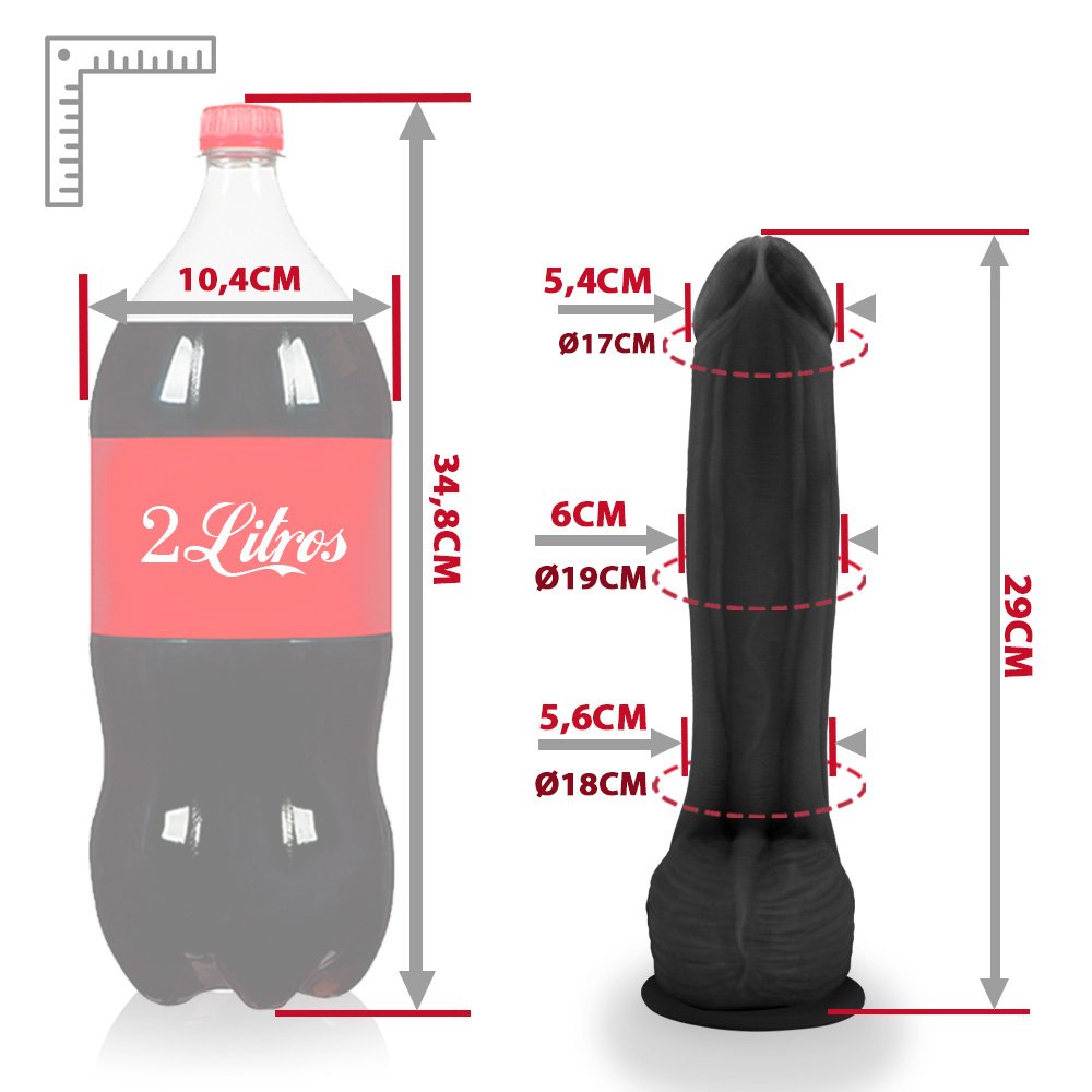 Pênis Realístico com Escroto e Ventosa Bitelo - Dildo em PVC Flexível 29x6cm Preto | Foto 07