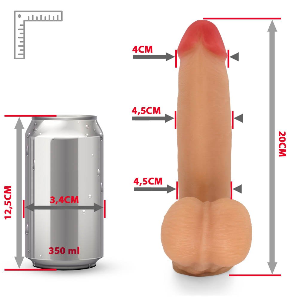 Pênis Realístico com Escroto Amamba - Dildo em PVC Flexível 20x4,5cm Bege | Foto 07