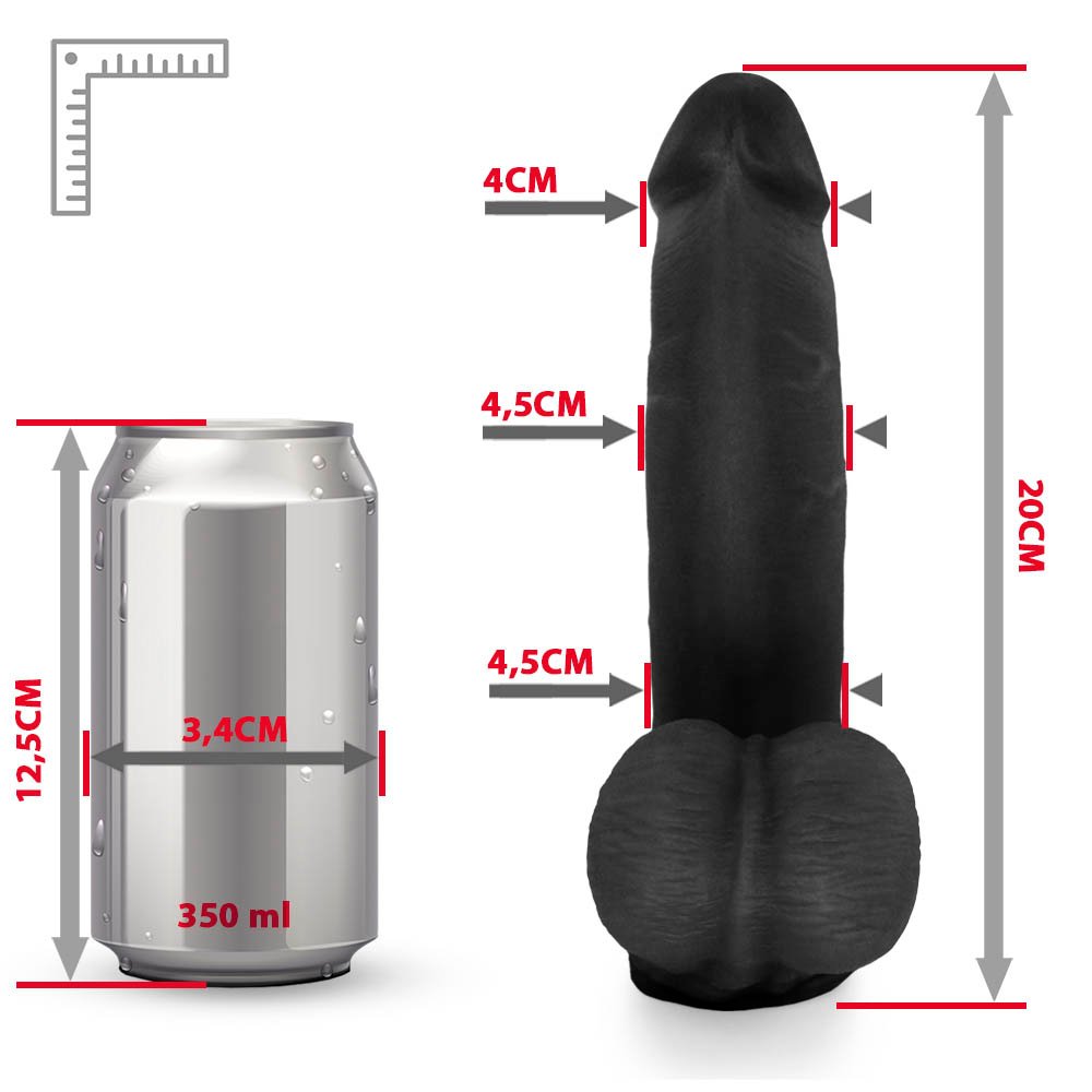 Pênis Realístico com Escroto Amamba - Dildo em PVC Flexível 20x4,5cm Preto | Foto 07