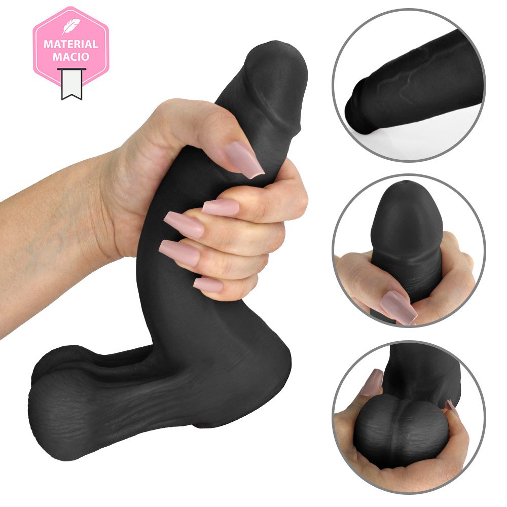 Pênis Realístico com Escroto Amamba - Dildo em PVC Flexível 20x4,5cm Preto | Foto 08