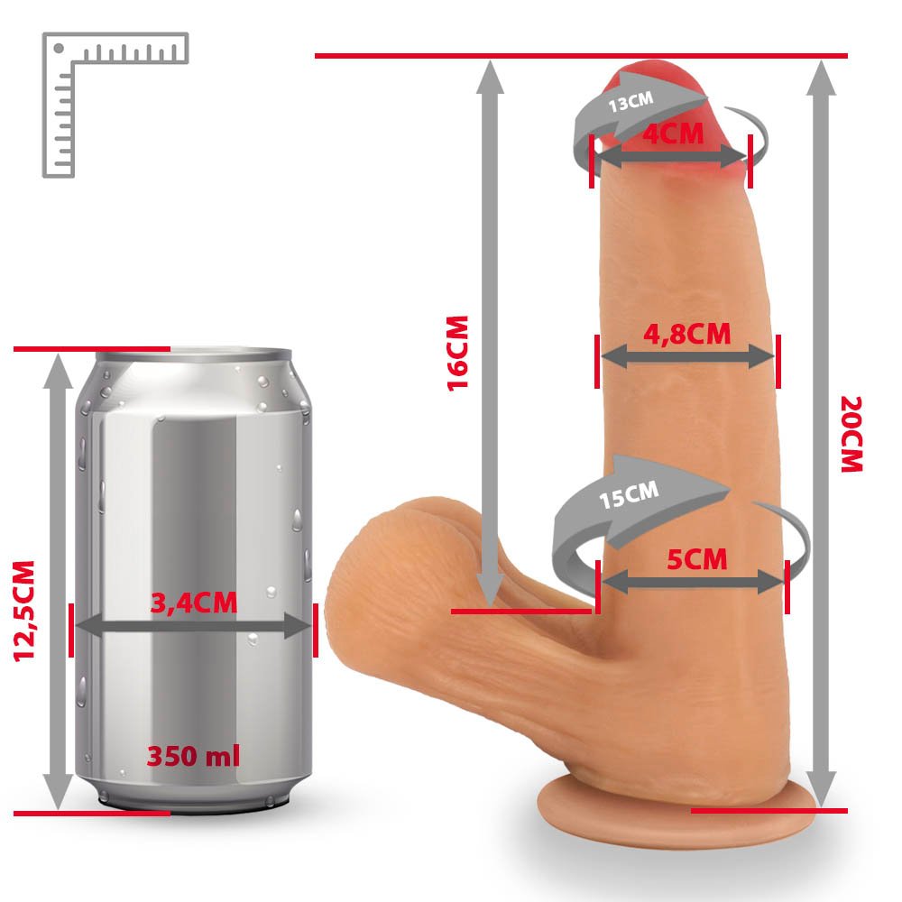 Pênis Realístico com Escroto e Ventosa Amamba - Dildo em PVC Flexível 20x4,5cm Bege | Foto 06