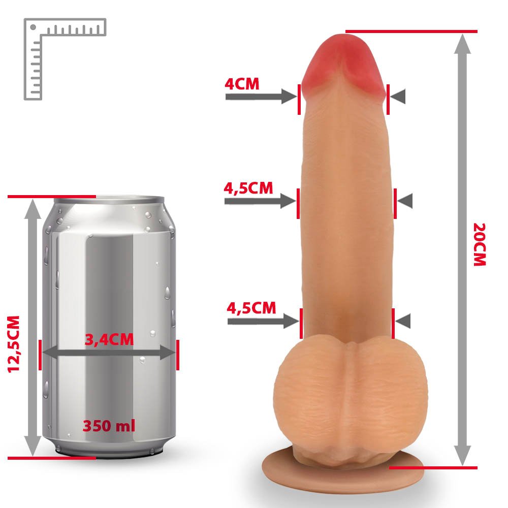 Pênis Realístico com Escroto e Ventosa Amamba - Dildo em PVC Flexível 20x4,5cm Bege | Foto 07