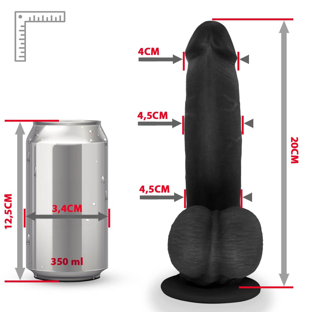 Pênis Realístico com Escroto e Ventosa Amamba - Dildo em PVC Flexível 20x4,5cm Preto | Foto 07