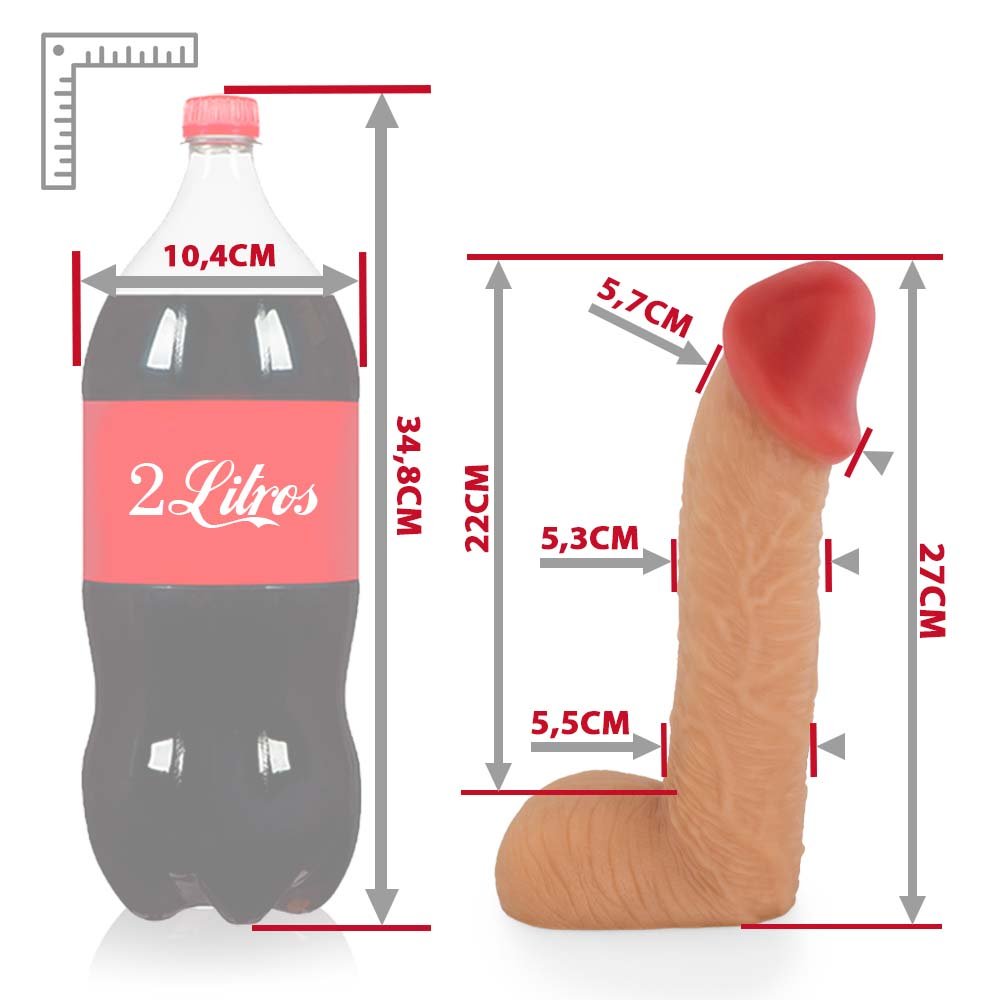 Pênis Realístico com Escroto Sucuri - Dildo em PVC Flexível 27x6,5cm Bege | Foto 06
