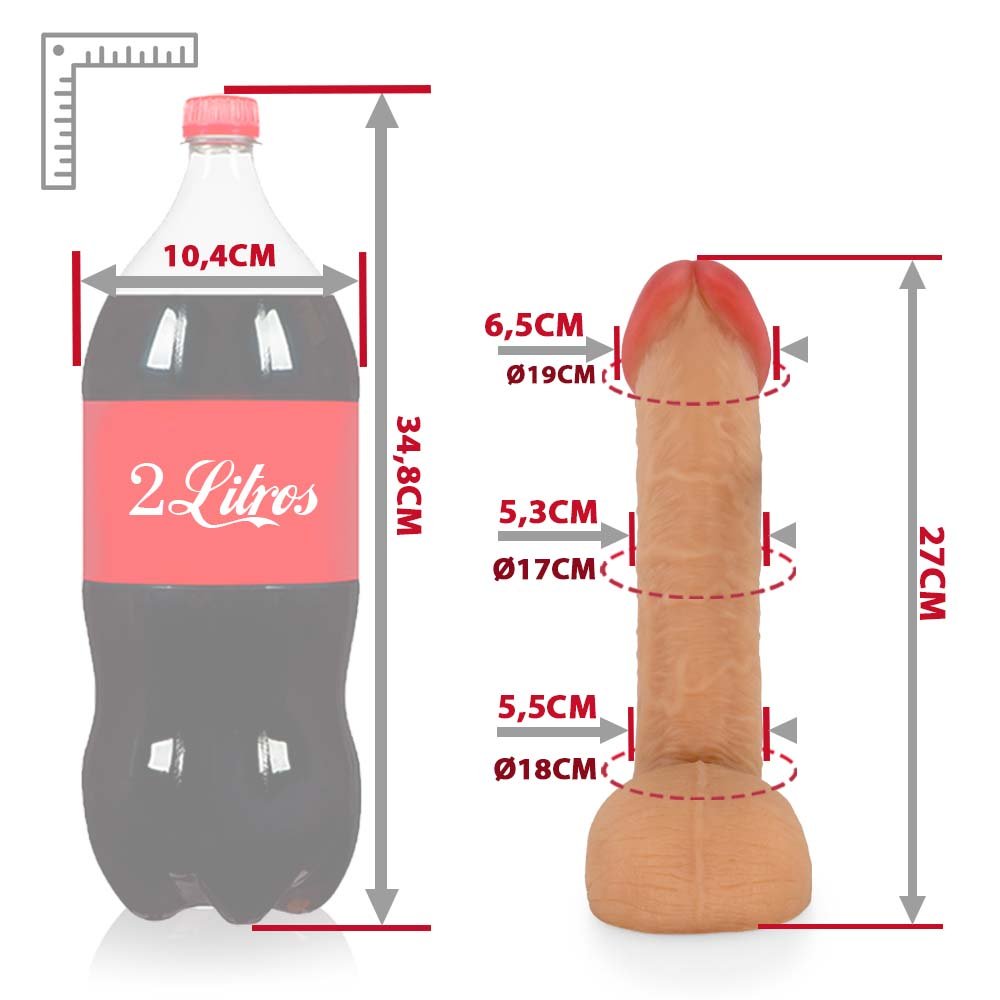 Pênis Realístico com Escroto Sucuri - Dildo em PVC Flexível 27x6,5cm Bege | Foto 07