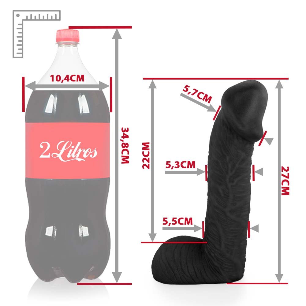 Pênis Realístico com Escroto Sucuri - Dildo em PVC Flexível 27x6,5cm Preto | Foto 06