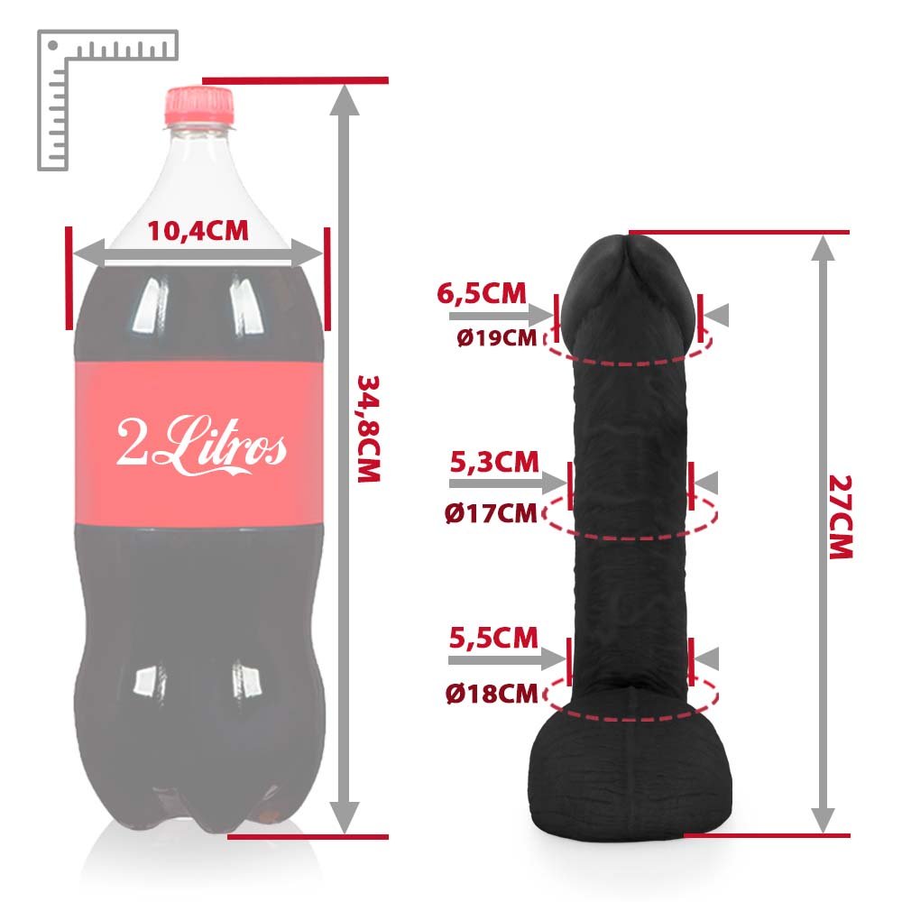 Pênis Realístico com Escroto Sucuri - Dildo em PVC Flexível 27x6,5cm Preto | Foto 07
