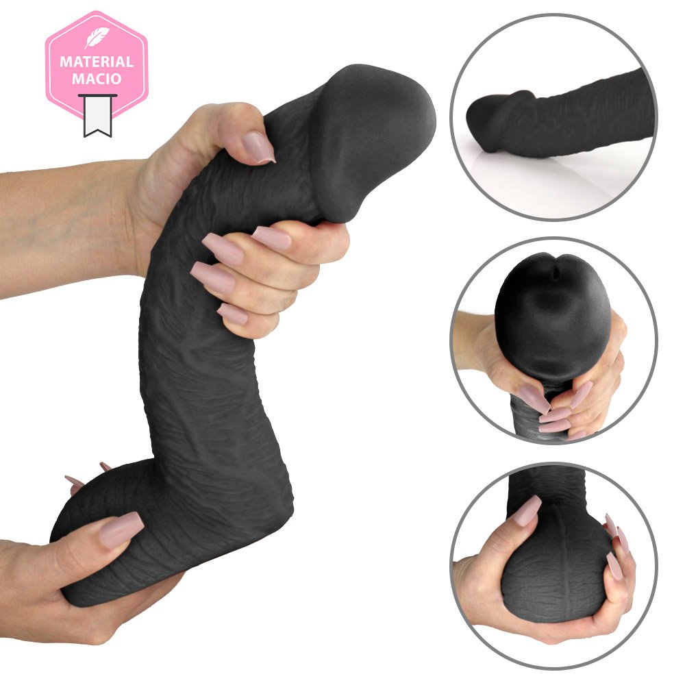 Pênis Realístico com Escroto Sucuri - Dildo em PVC Flexível 27x6,5cm Preto | Foto 08
