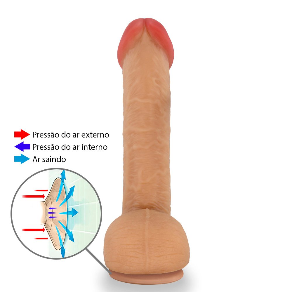 Pênis Realístico com Escroto e Ventosa Sucuri - Dildo em PVC Flexível 27x6,5cm Bege | Foto 02
