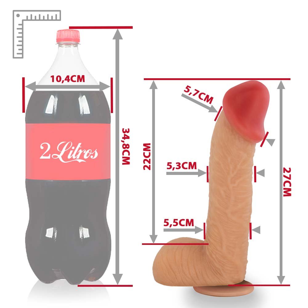Pênis Realístico com Escroto e Ventosa Sucuri - Dildo em PVC Flexível 27x6,5cm Bege | Foto 06