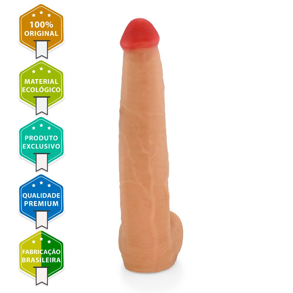 Pênis Realístico com Escroto Jiboia - Dildo em PVC Flexível 31x6cm Bege | Foto 03
