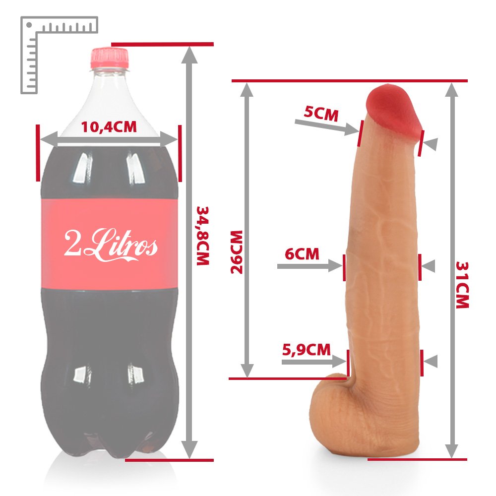 Pênis Realístico com Escroto Jiboia - Dildo em PVC Flexível 31x6cm Bege | Foto 06