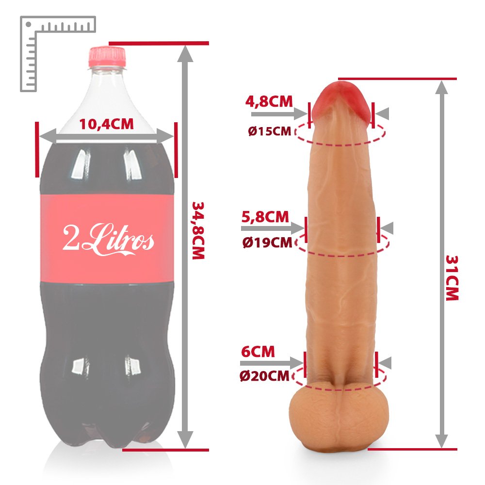 Pênis Realístico com Escroto Jiboia - Dildo em PVC Flexível 31x6cm Bege | Foto 07