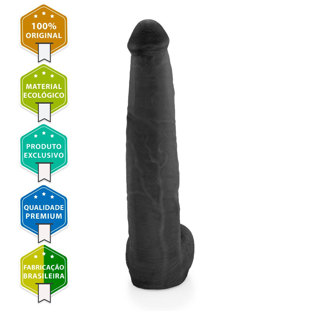 Pênis Realístico com Escroto Jiboia - Dildo em PVC Flexível 31x6cm Preto | Foto 03