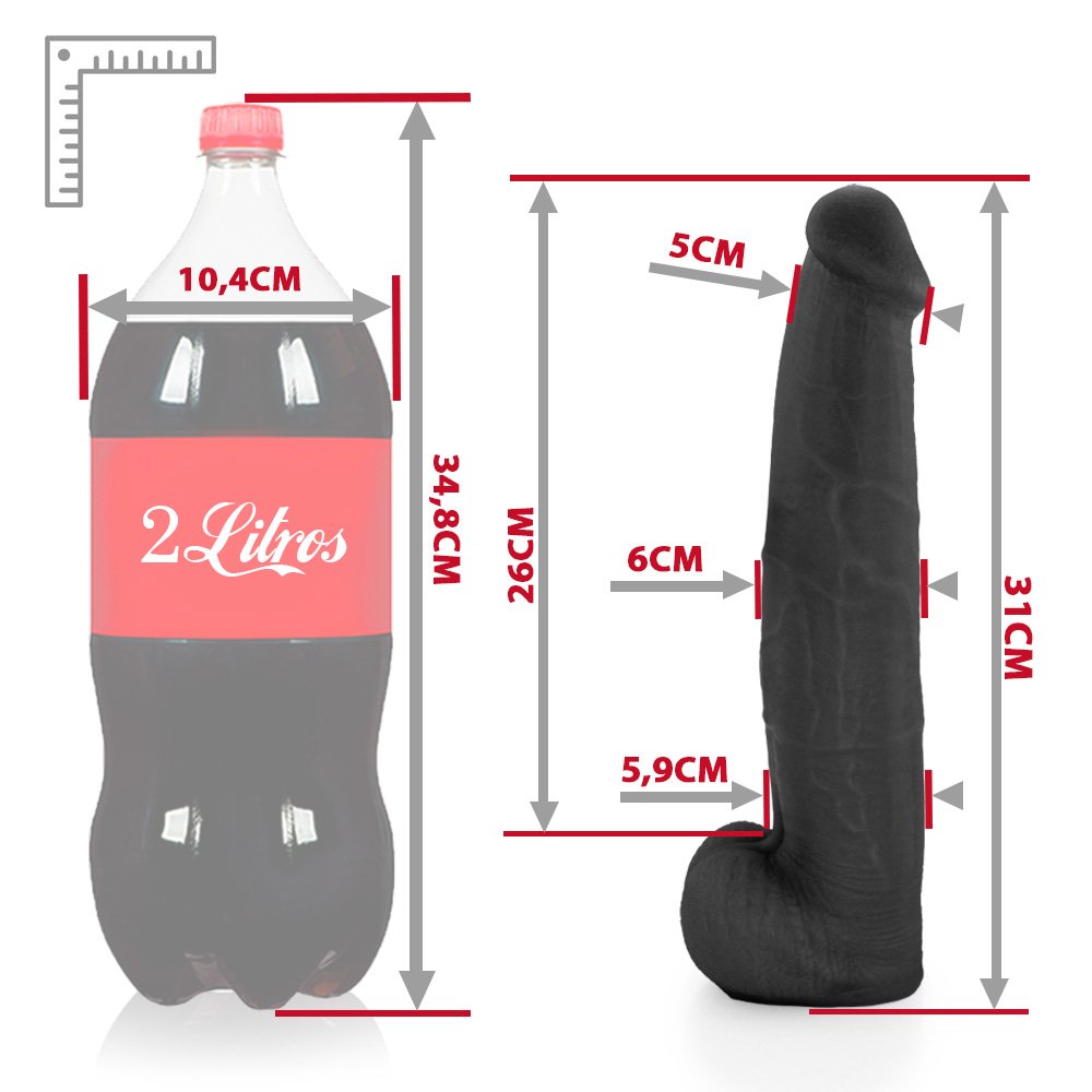 Pênis Realístico com Escroto Jiboia - Dildo em PVC Flexível 31x6cm Preto | Foto 06