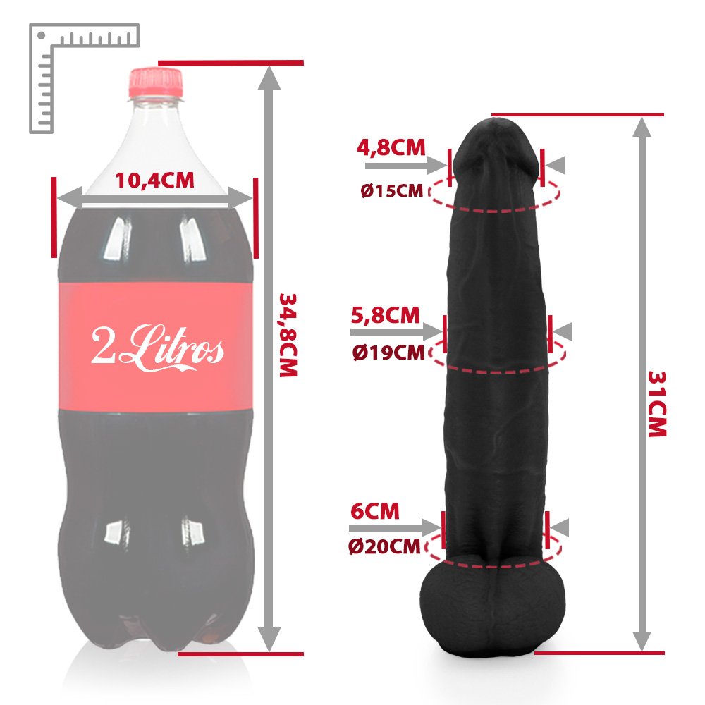 Pênis Realístico com Escroto Jiboia - Dildo em PVC Flexível 31x6cm Preto | Foto 07