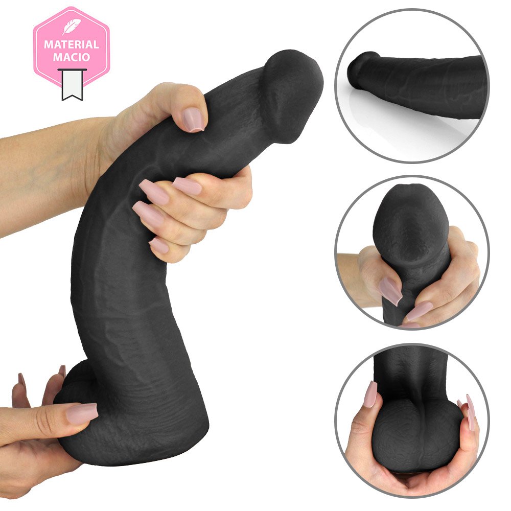 Pênis Realístico com Escroto Jiboia - Dildo em PVC Flexível 31x6cm Preto | Foto 08