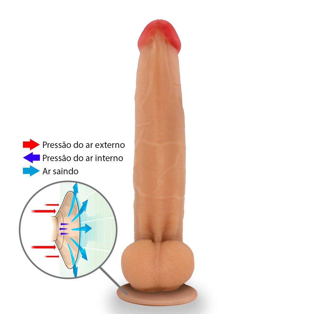 Pênis Realístico com Escroto e Ventosa Jiboia - Dildo em PVC Flexível 31x6cm Bege | Foto 02