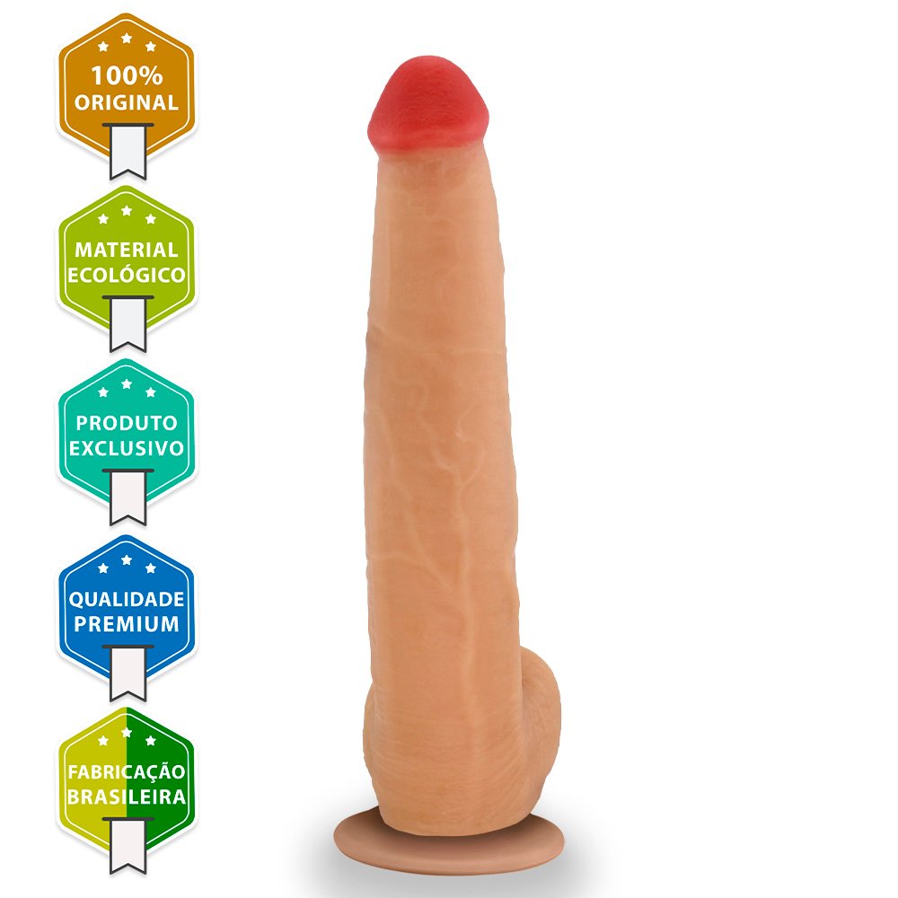 Pênis Realístico com Escroto e Ventosa Jiboia - Dildo em PVC Flexível 31x6cm Bege | Foto 03