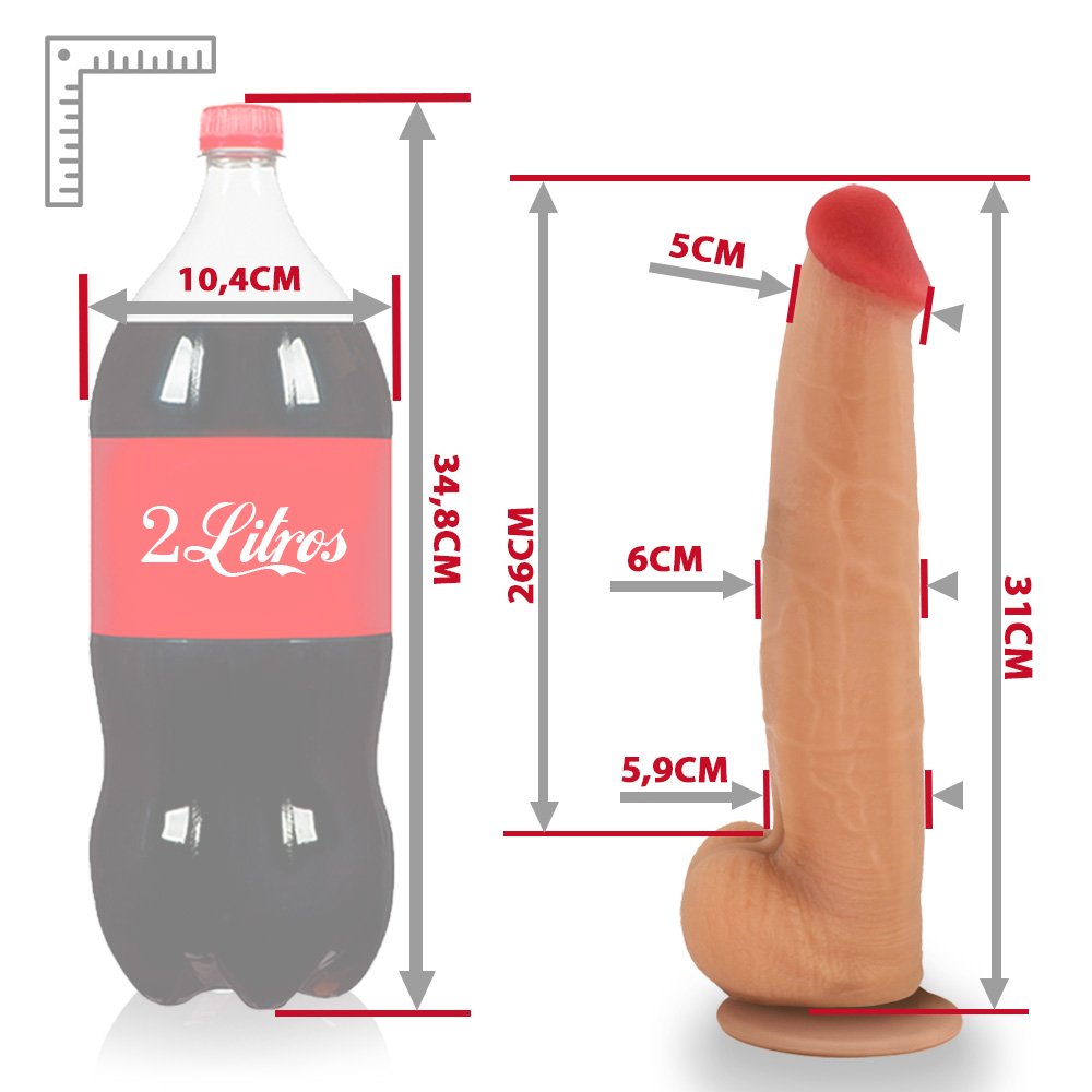 Pênis Realístico com Escroto e Ventosa Jiboia - Dildo em PVC Flexível 31x6cm Bege | Foto 06