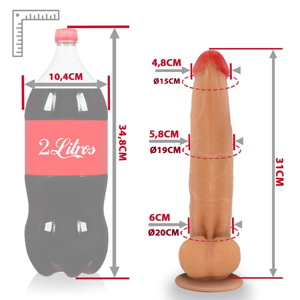Pênis Realístico com Escroto e Ventosa Jiboia - Dildo em PVC Flexível 31x6cm Bege | Foto 07