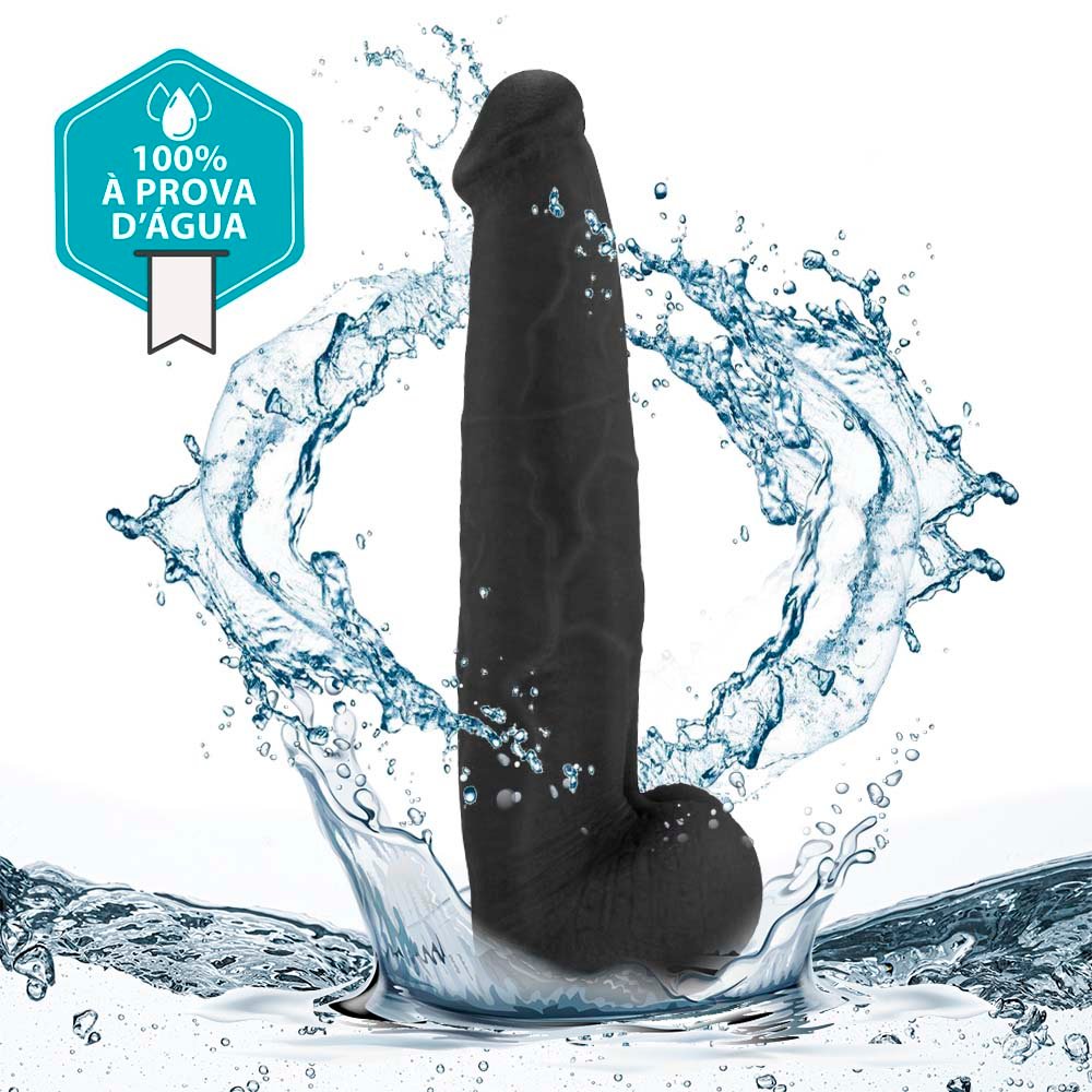 Pênis Realístico com Escroto e Ventosa Jiboia - Dildo em PVC Flexível 31x6cm Preto | Foto 05