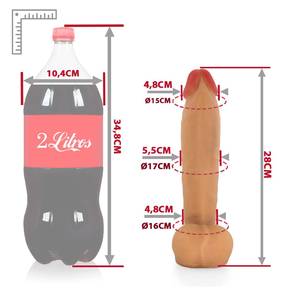 Pênis Realístico com Escroto Surucucu - Dildo em PVC Flexível 28x5,5cm Bege | Foto 07
