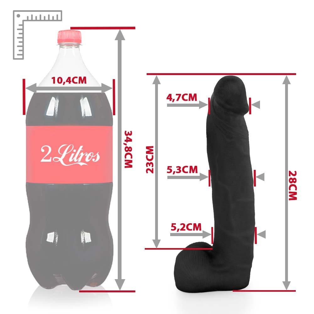 Pênis Realístico com Escroto Surucucu - Dildo em PVC Flexível 28x5,5cm Preto | Foto 06