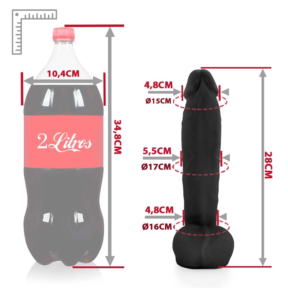 Pênis Realístico com Escroto Surucucu - Dildo em PVC Flexível 28x5,5cm Preto | Foto 07