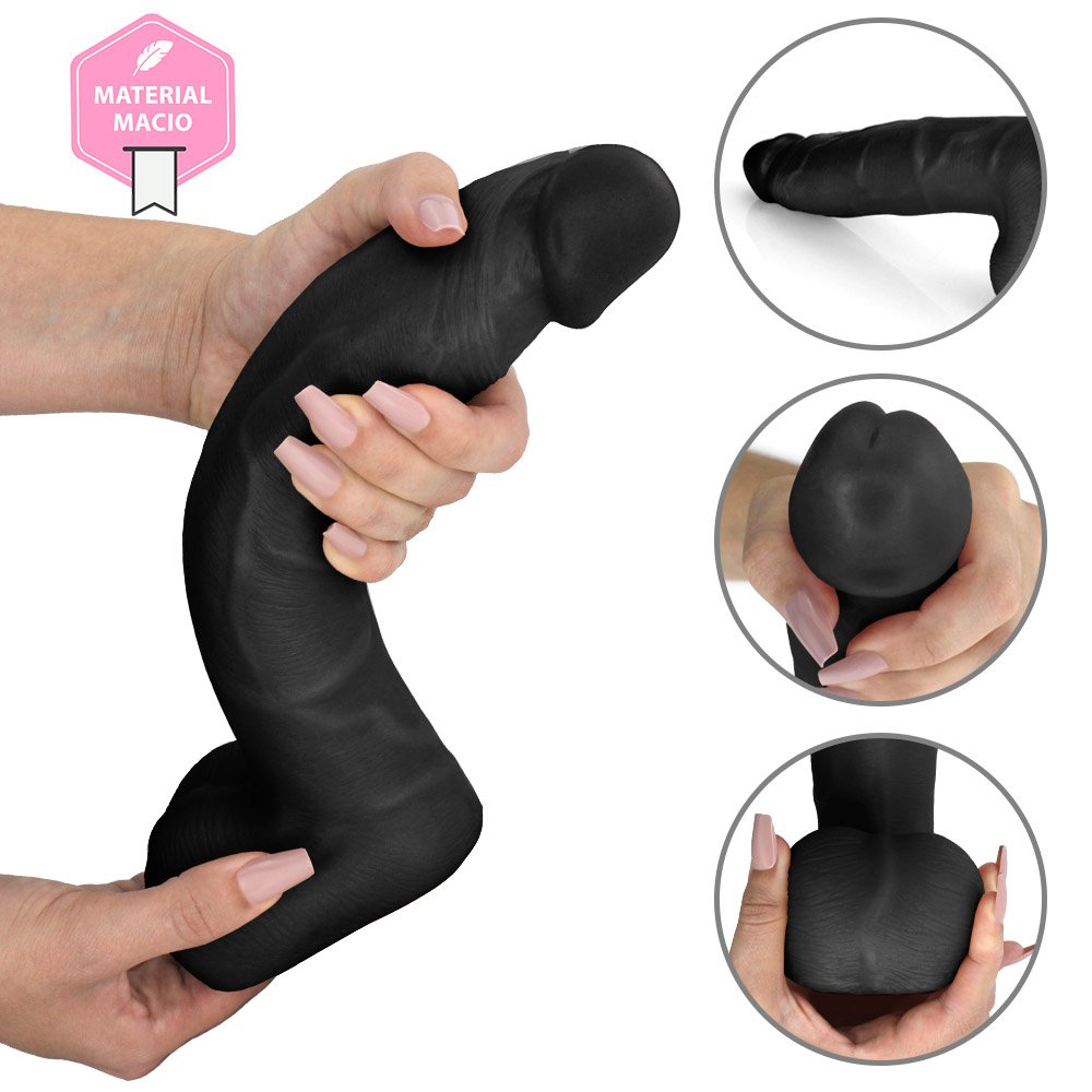 Pênis Realístico com Escroto Surucucu - Dildo em PVC Flexível 28x5,5cm Preto | Foto 08