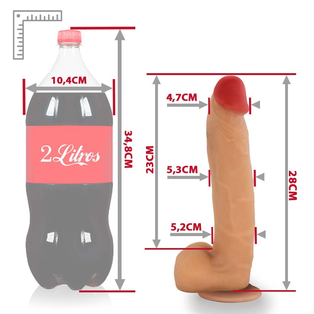 Pênis Realístico com Escroto e Ventosa Surucucu - Dildo em PVC Flexível 28x5,5cm Bege | Foto 06