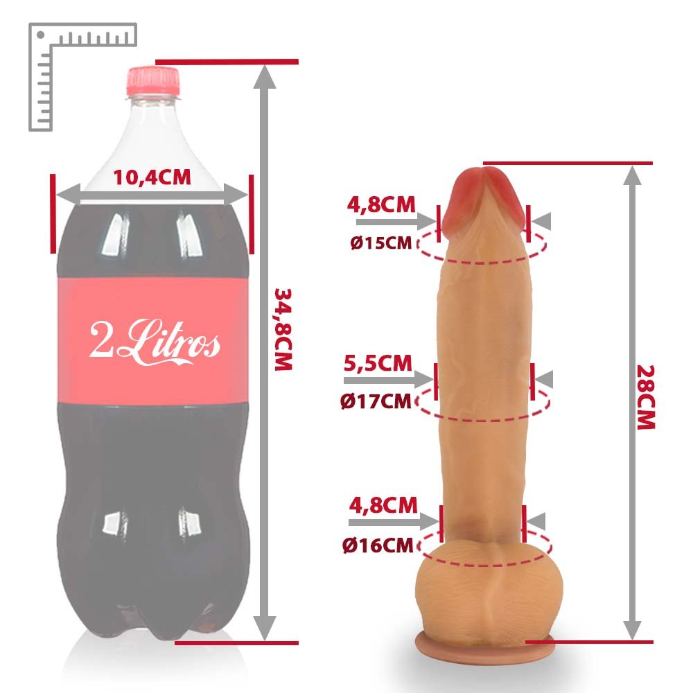 Pênis Realístico com Escroto e Ventosa Surucucu - Dildo em PVC Flexível 28x5,5cm Bege | Foto 07