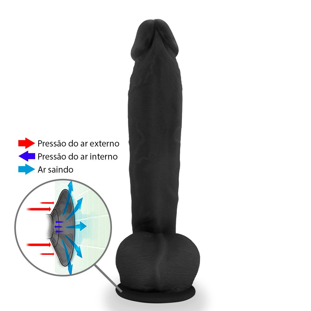 Pênis Realístico com Escroto e Ventosa Surucucu - Dildo em PVC Flexível 28x5,5cm Preto | Foto 02