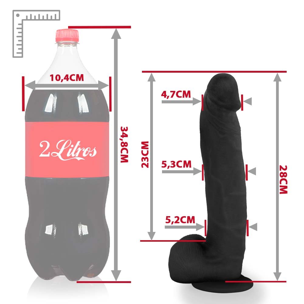 Pênis Realístico com Escroto e Ventosa Surucucu - Dildo em PVC Flexível 28x5,5cm Preto | Foto 06