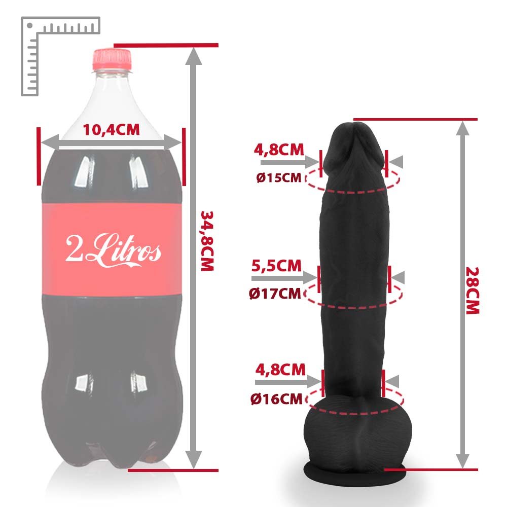 Pênis Realístico com Escroto e Ventosa Surucucu - Dildo em PVC Flexível 28x5,5cm Preto | Foto 07