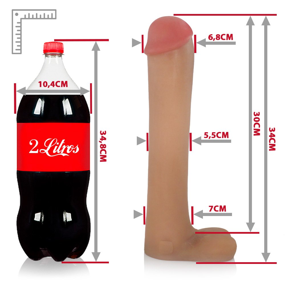 Pênis Gigante e Grosso Flexível com Escroto Cacete 33 x 6,8cm Bege | Foto 07