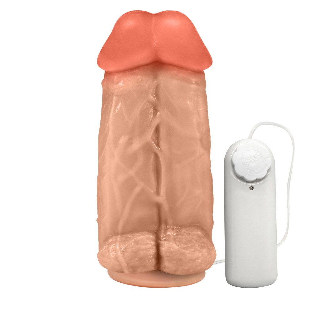Pênis Realístico Flexível Duplo Super Amigos com Vibrador e Ventosa 18 x 7,5cm Bege | Foto 01