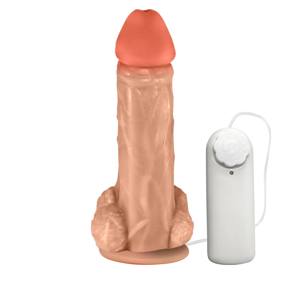 Pênis Realístico Flexível Duplo Super Amigos com Vibrador e Ventosa 18 x 7,5cm Bege | Foto 03