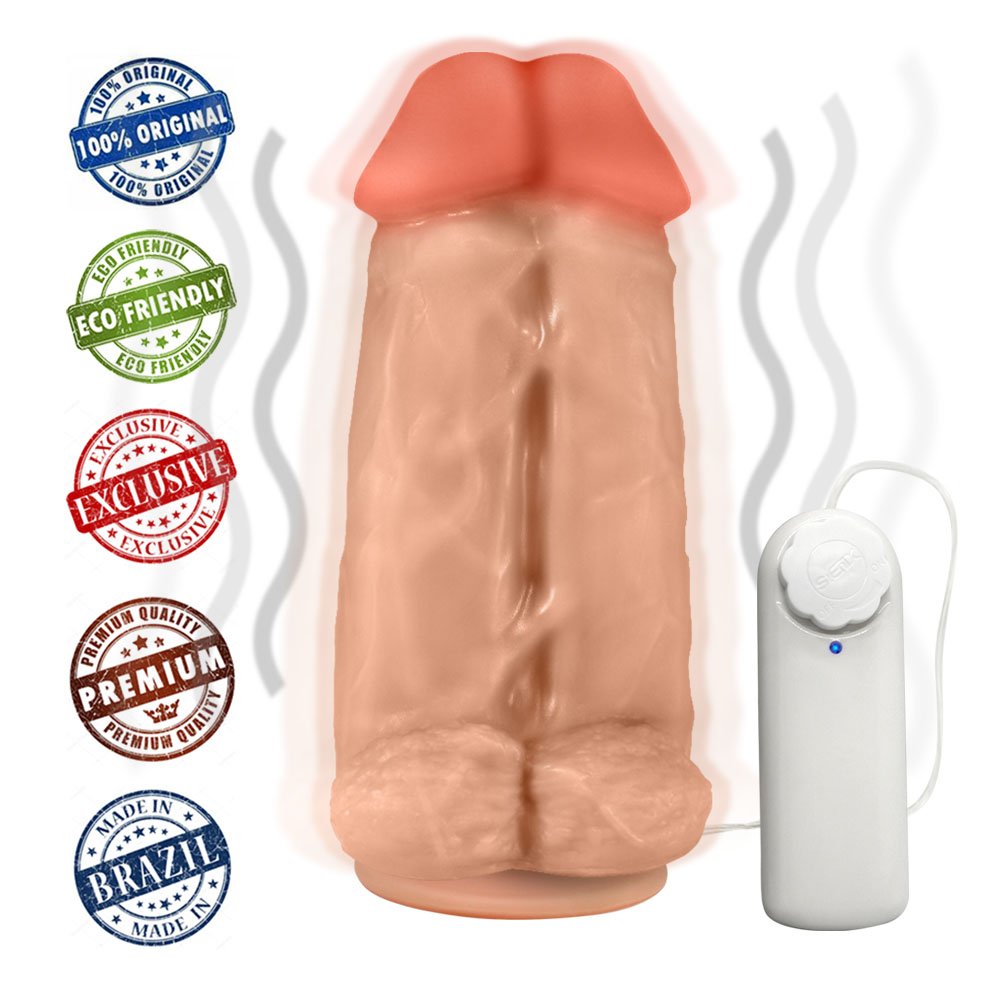 Pênis Realístico Flexível Duplo Super Amigos com Vibrador e Ventosa 18 x 7,5cm Bege | Foto 05
