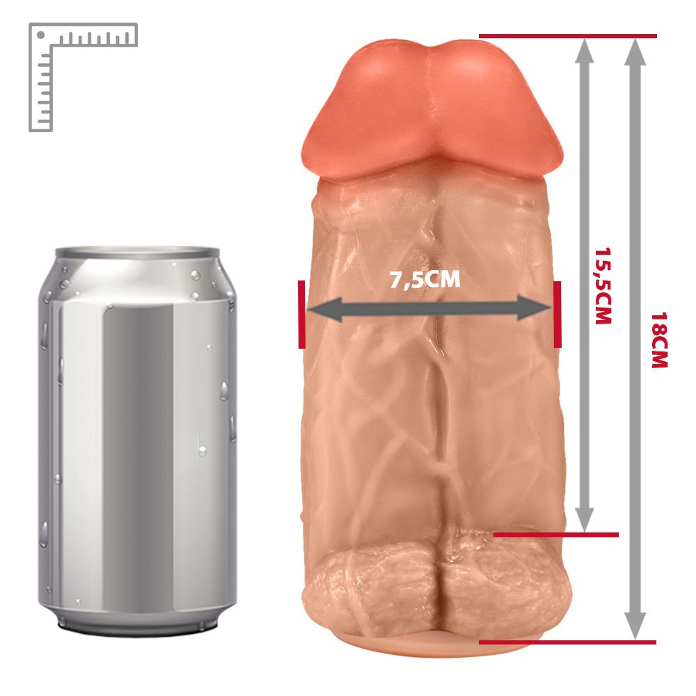 Pênis Realístico Flexível Duplo Super Amigos com Vibrador e Ventosa 18 x 7,5cm Bege | Foto 06