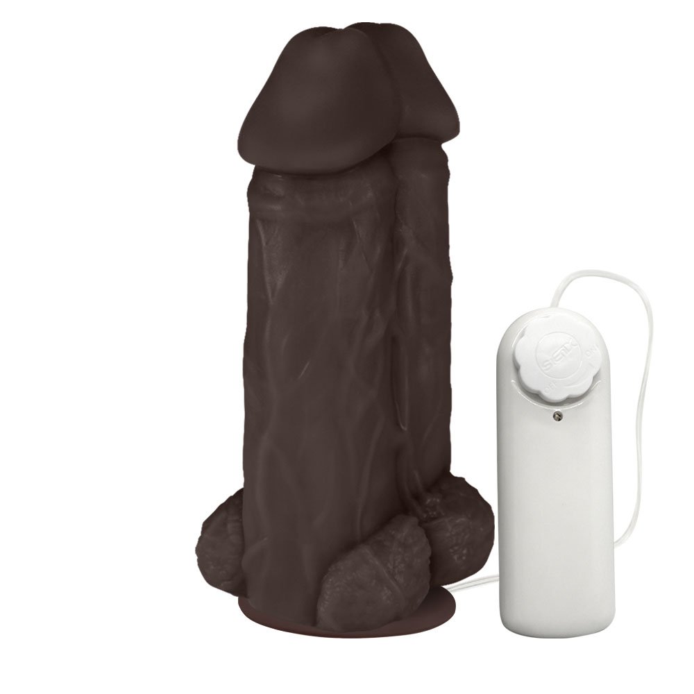 Pênis Realístico Flexível Duplo Super Amigos com Vibrador e Ventosa 18 x 7,5cm Marrom | Foto 02